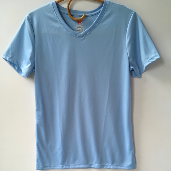 Hanes Women’s Cool Dry Performance V-Neck Athletic Sports Tee Light Blue Small - Picture 2 of 7